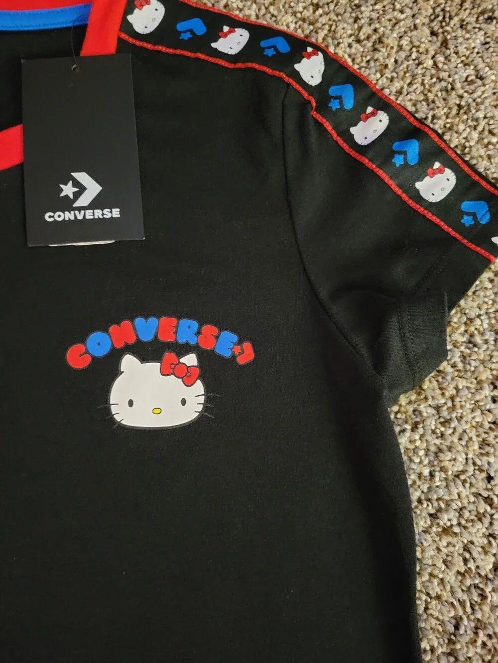 Converse Black Tee with Red Neckline and Blue Trim